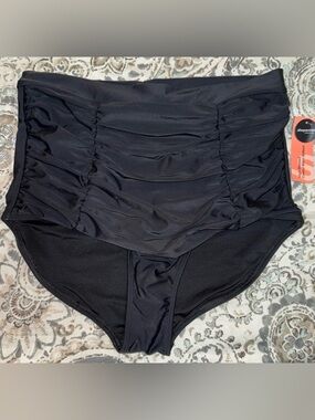 New Shapermint 3X Black Ruched High-Waist Swim Bottoms